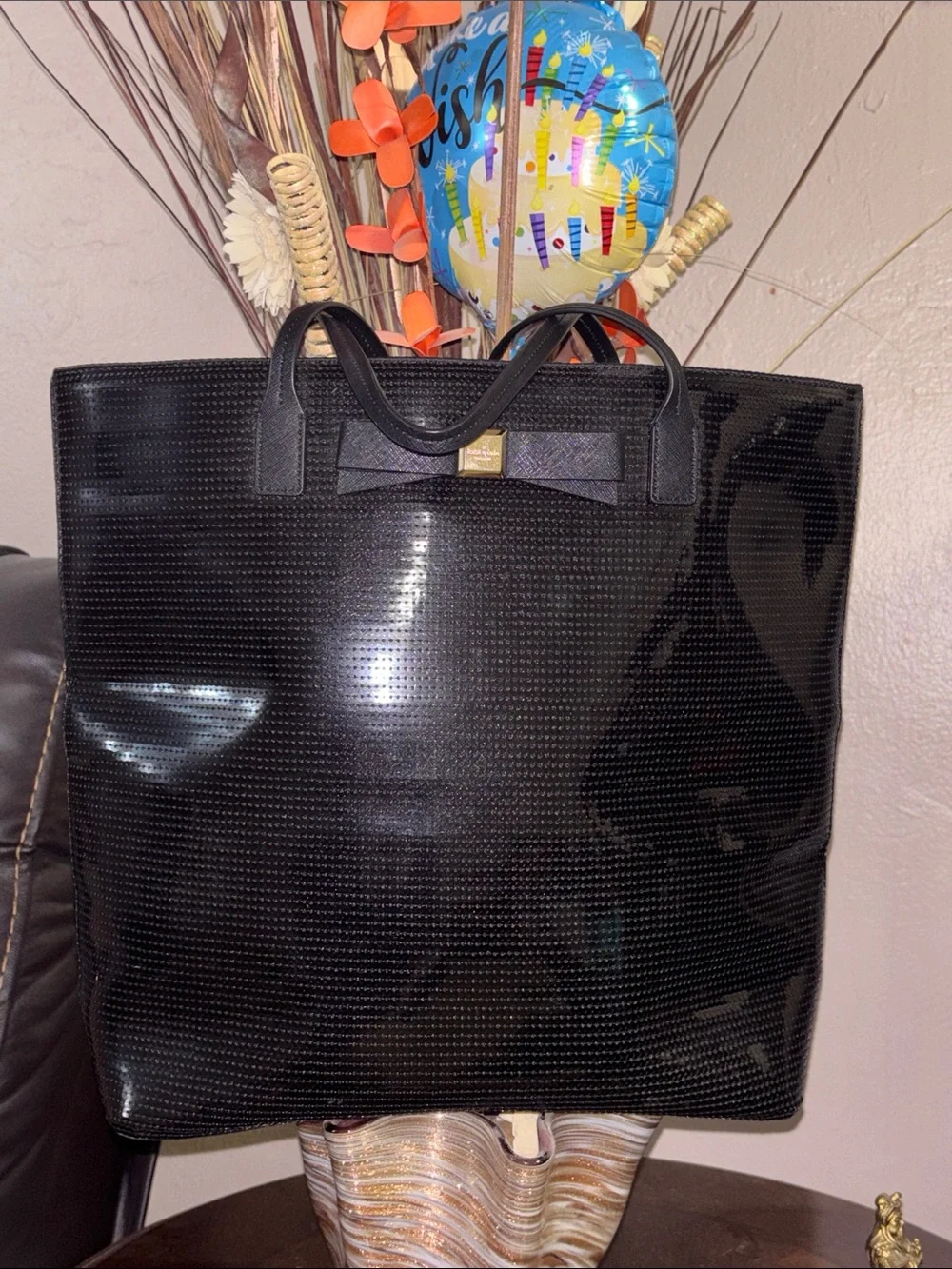 Kate Spade Salinas Tote sequins with a patent leather bow.